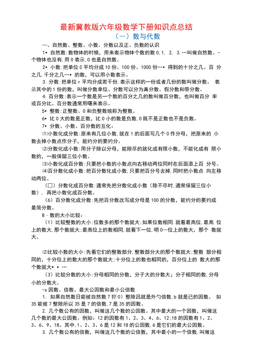 冀教版六年级数学下册知识点归纳(2021整理)