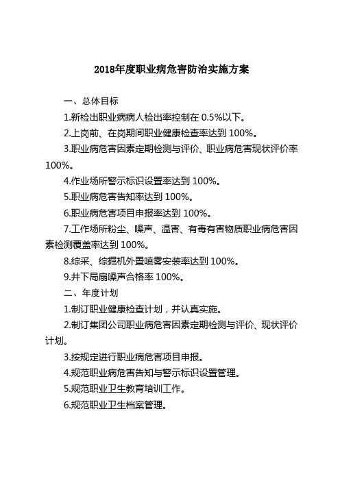 2018年度职业病危害防治实施方案