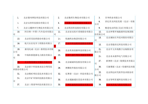 中关村百强新锐企业名单