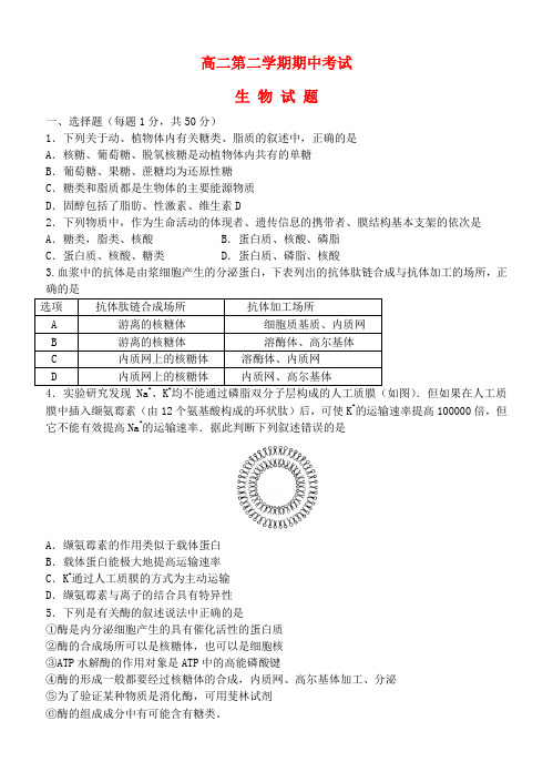 河北省正定中学2015-2016学年高二生物下学期期中试题