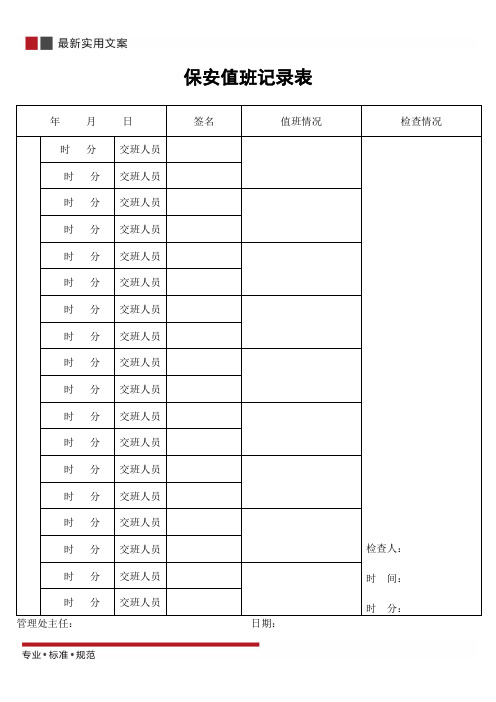 保安值班记录表(标准范本)