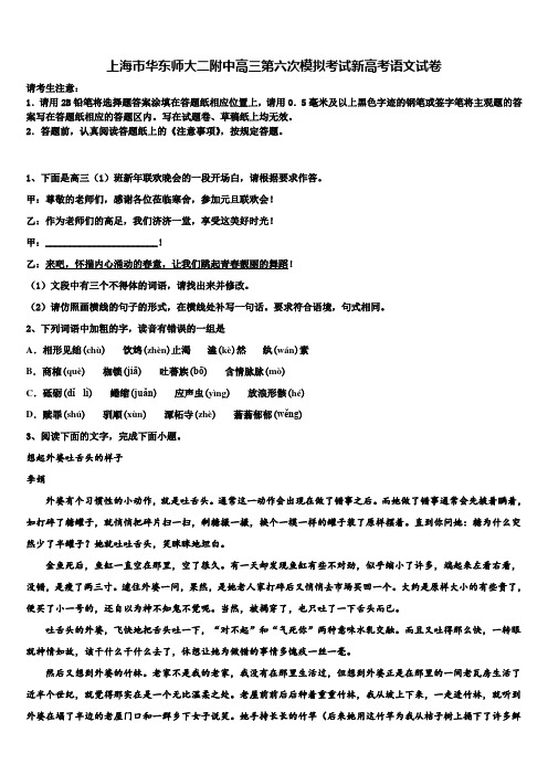 上海市华东师大二附中高三第六次模拟考试新高考语文试卷及答案解析