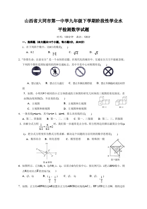 山西省大同九年级下学期阶段性学业水平检测数学试题有答案