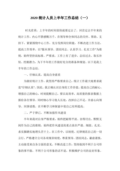 2020统计人员上半年工作总结(一)