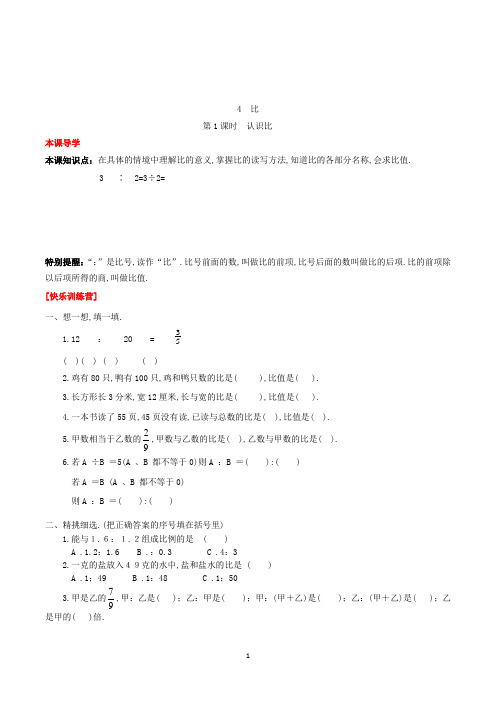 数学六年级上册《认识比》练习题(含答案)