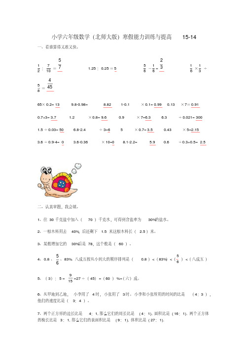 六年级数学寒假能力训练与提高15-14北师大版