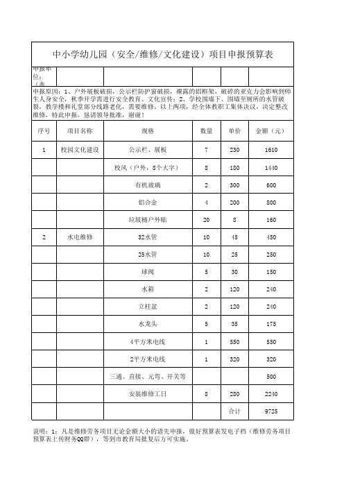 (维修、劳务)项目申报预算表