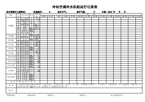 冷站空调冷水机组运行记录表