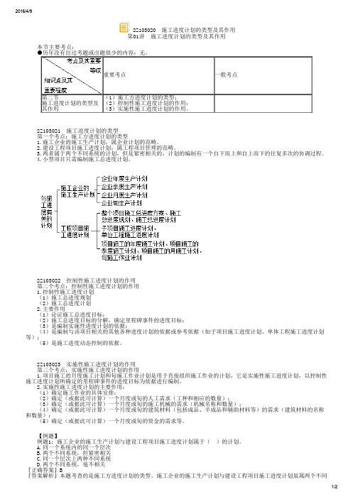 2Z103020 施工进度计划的类型及其作用