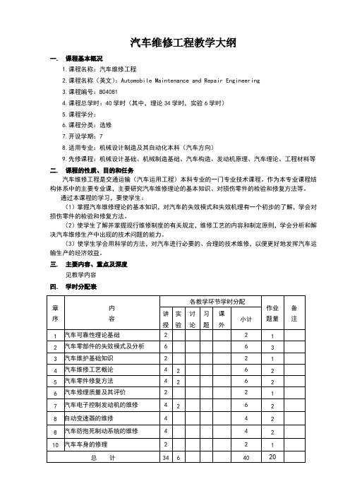 汽车维修工程教学大纲