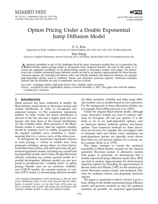 Option Pricing Under a Double Exponential Jump Diffusion Model