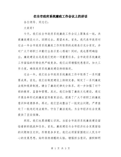 在全市政府系统廉政工作会议上的讲话