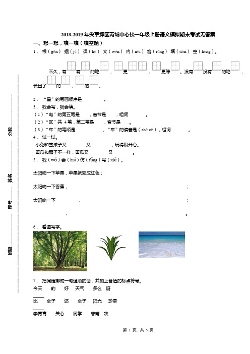 2018-2019年尖草坪区芮城中心校一年级上册语文模拟期末考试无答案