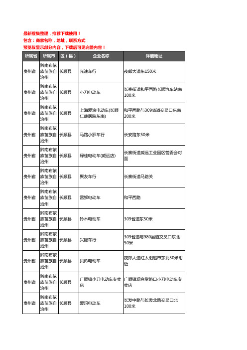 新版贵州省黔南布依族苗族自治州长顺县电动车企业公司商家户名录单联系方式地址大全18家