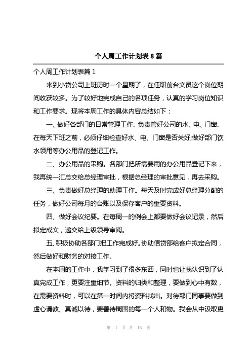 2023年个人周工作计划表8篇