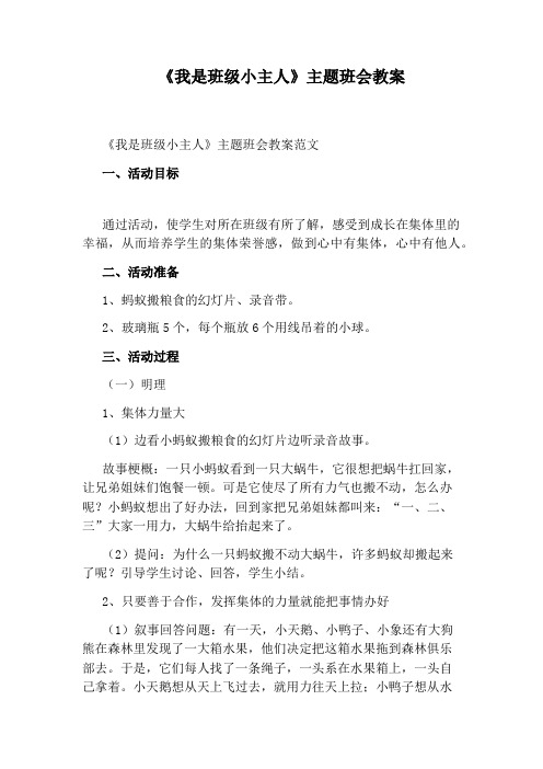 《我是班级小主人》主题班会教案