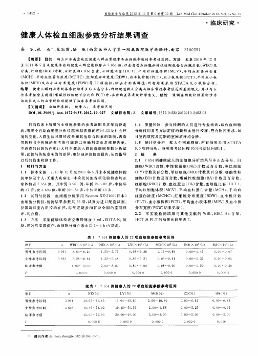 健康人体检血细胞参数分析结果调查