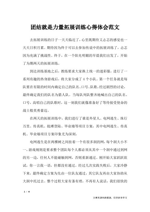 团结就是力量拓展训练心得体会范文