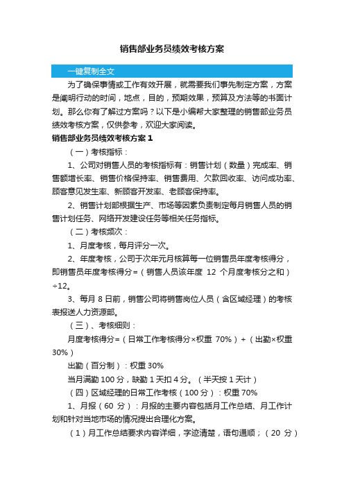 销售部业务员绩效考核方案