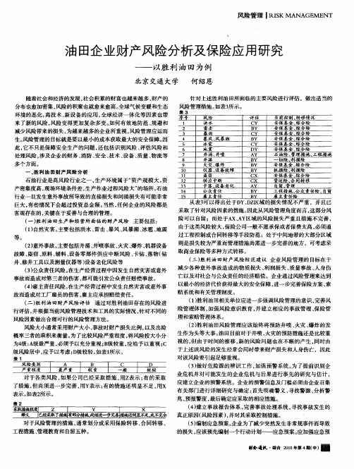 油田企业财产风险分析及保险应用研究——以胜利油田为例