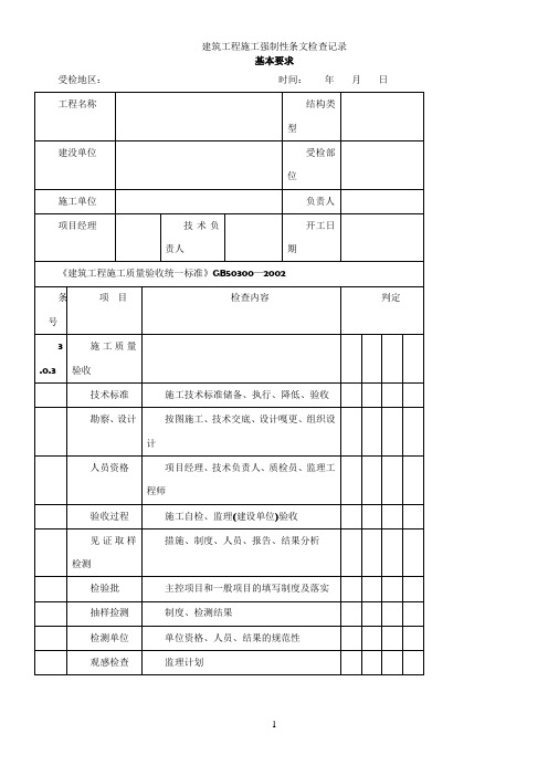 建筑工程施工强制性条文检查记录