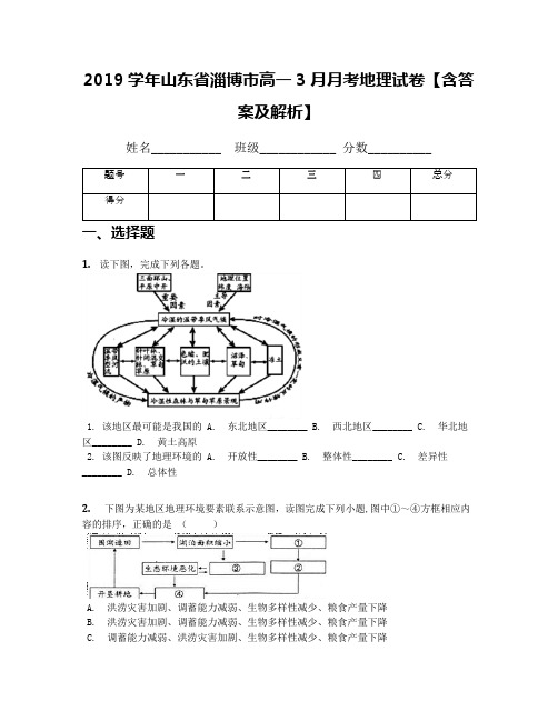 2019学年山东省淄博市高一3月月考地理试卷【含答案及解析】