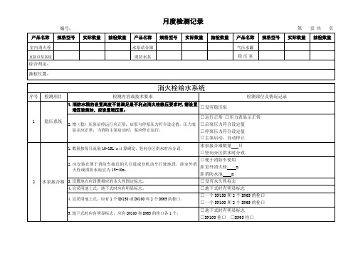 消火栓给水系统系统月度测试专用表格