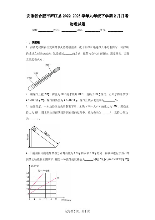 安徽省合肥市庐江县2022-2023学年九年级下学期2月月考物理试题