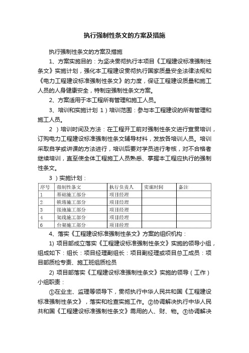 执行强制性条文的方案及措施