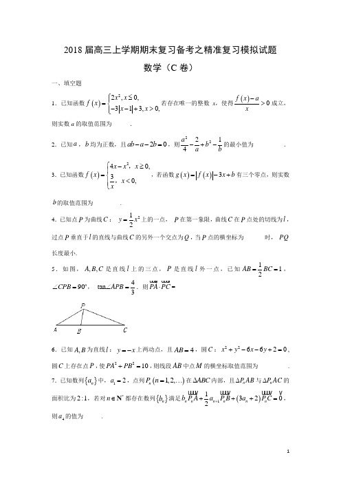 数学---2018届高三上学期期末复习备考之精准复习模拟试题(C卷)(解析版)