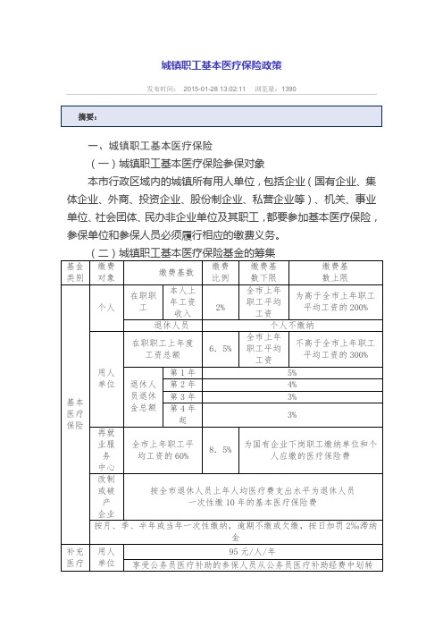 城镇职工基本医疗保险政策