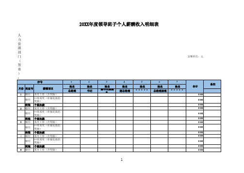 年度领导班子个人薪酬收入明细表-模板