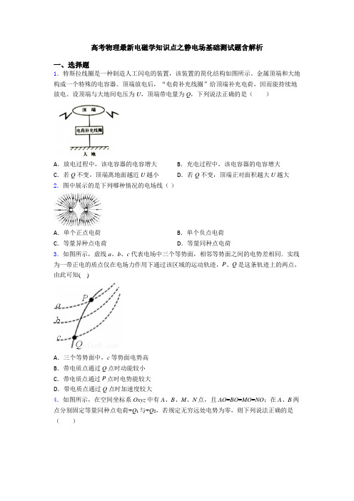 高考物理最新电磁学知识点之静电场基础测试题含解析