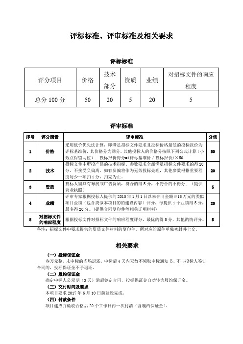 评标标准评审标准及相关要求