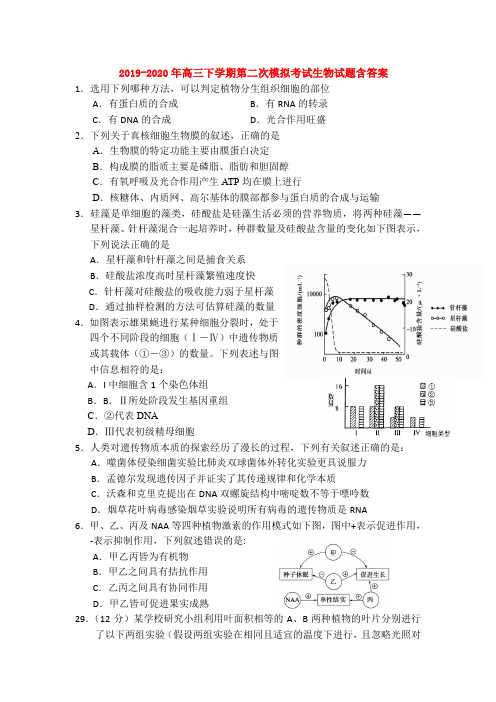 2019-2020年高三下学期第二次模拟考试生物试题含答案