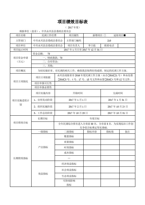 项目绩效目标表