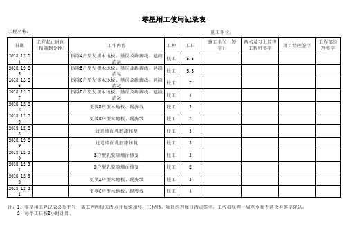 零星机械、零星用工使用登记表模板