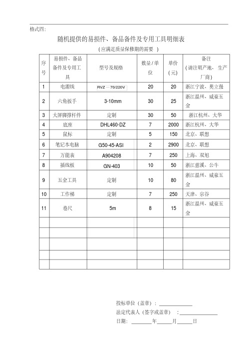 最新随机提供的易损件、备品备件及专用工具明细表.pdf