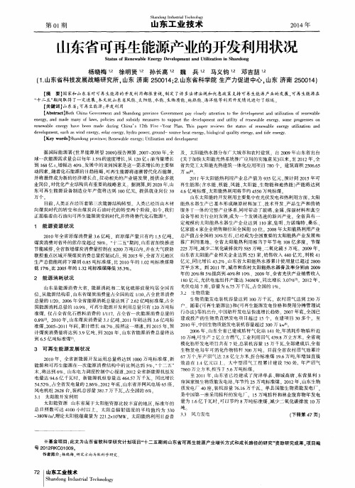 山东省可再生能源产业的开发利用状况