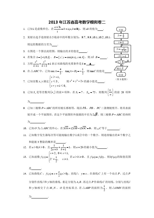 2013年江苏省高考数学模拟卷二