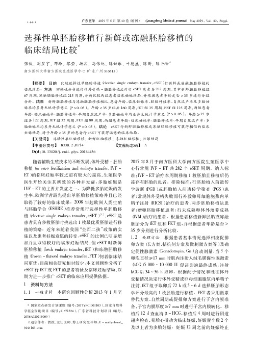 选择性单胚胎移植行新鲜或冻融胚胎移植的临床结局比较