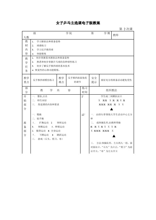 女子乒乓主选课电子版教案