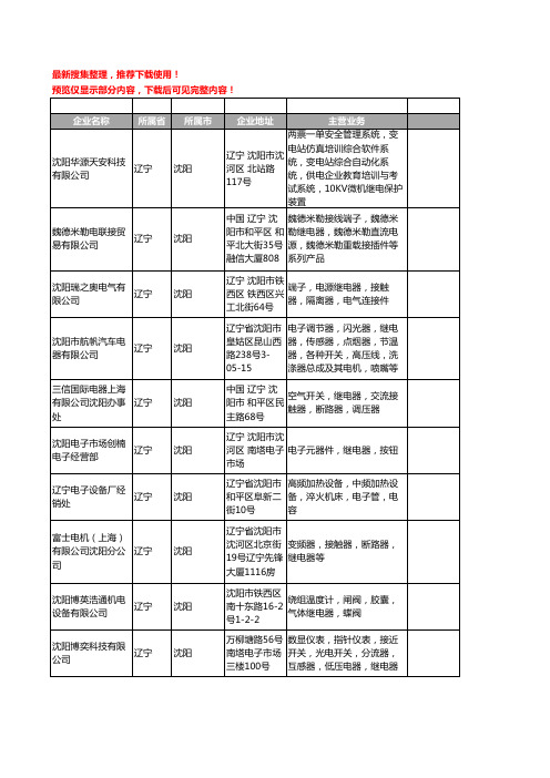 新版辽宁省沈阳继电器工商企业公司商家名录名单联系方式大全130家