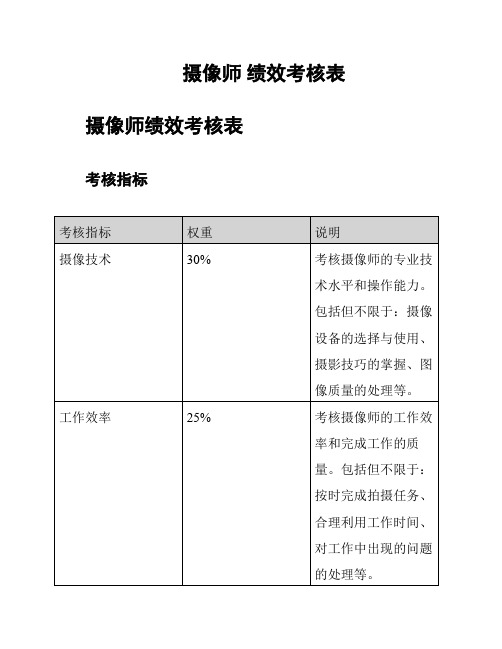 摄像师 绩效考核表