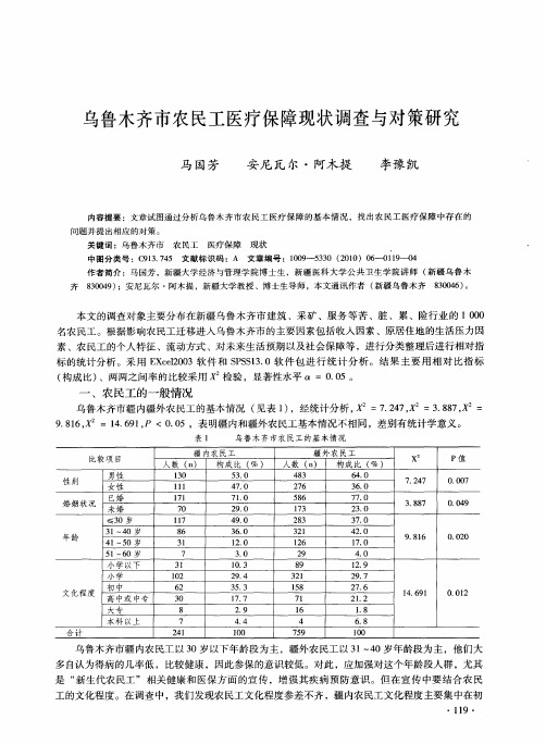 乌鲁木齐市农民工医疗保障现状调查与对策研究