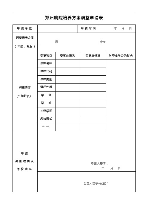 郑州航院培养方案调整申请表【模板】