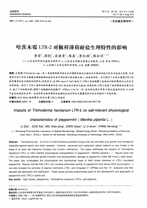 哈茨木霉LTR-2对椒样薄荷耐盐生理特性的影响