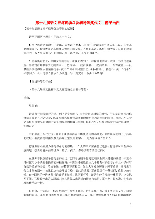 高中语文作文第十九届语文报杯现场总决赛特等奖作文：游子当归