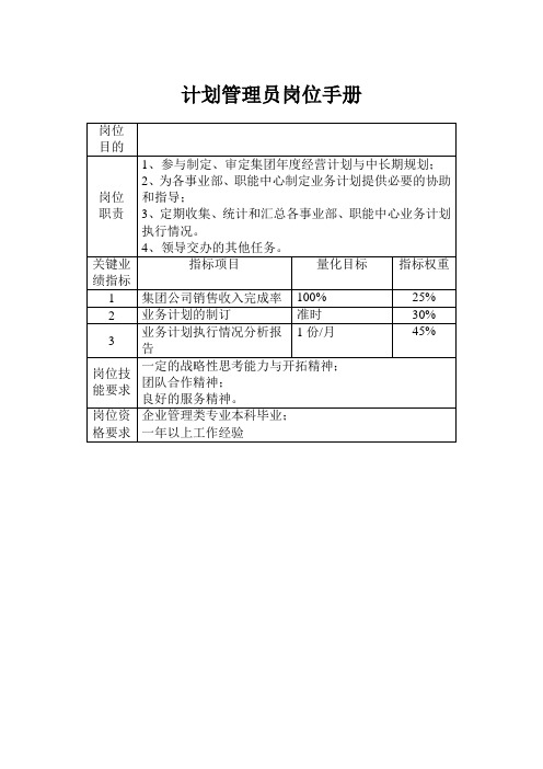 计划管理员岗位手册