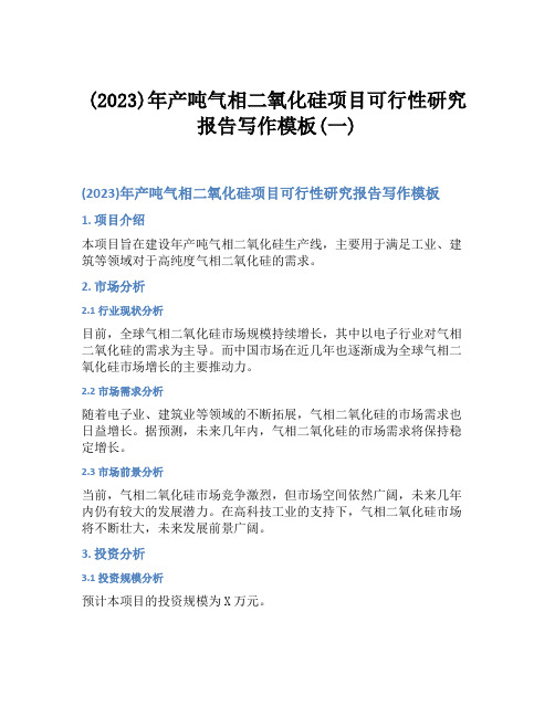 (2023)年产吨气相二氧化硅项目可行性研究报告写作模板(一)